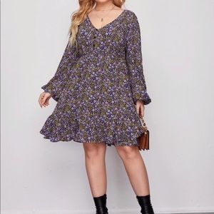 NWOT: lantern sleeve, purple floral dress